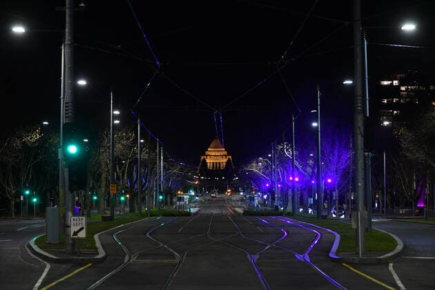 VICTORIA CORONAVIRUS COVID19, The Shrine of Remembrance is seen in Melbourne, Monday, August 16, 2021. Victorian Premier Daniel Andrews today announced a night curfew which came into effect at 11.59pm on Monday. ( NO ARCHIVING, EDITORIAL USE ONLY, NO USE IN BOOKS WITHOUT CONSENT MELBOURNE VIC AUSTRALIA  Copyright: xJAMESxROSSx 20210816001567369369