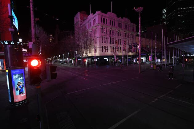 VICTORIA CORONAVIRUS COVID19, A near empty Swanston Street is seen ahead of the curfew in Melbourne, Monday, August 16, 2021. Victorian Premier Daniel Andrews today announced a night curfew which came into effect at 11.59pm on Monday. ( NO ARCHIVING, EDITORIAL USE ONLY, NO USE IN BOOKS WITHOUT CONSENT MELBOURNE VIC AUSTRALIA  Copyright: xJAMESxROSSx 20210816001567369620