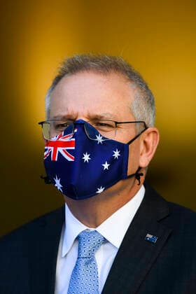 Coronavirus in Australien, Pressekonferenz mit Scott Morrison in Canberra SCOTT MORRISON PRESSER, Australian Prime Minister Scott Morrison wears a face mask during a press conference at Parliament House in Canberra, Tuesday, August 17, 2021. ( NO ARCHIVING, EDITORIAL USE ONLY, NO USE IN BOOKS WITHOUT CONSENT CANBERRA ACT AUSTRALIA  Copyright: xLUKASxCOCHx 20210817001567504564