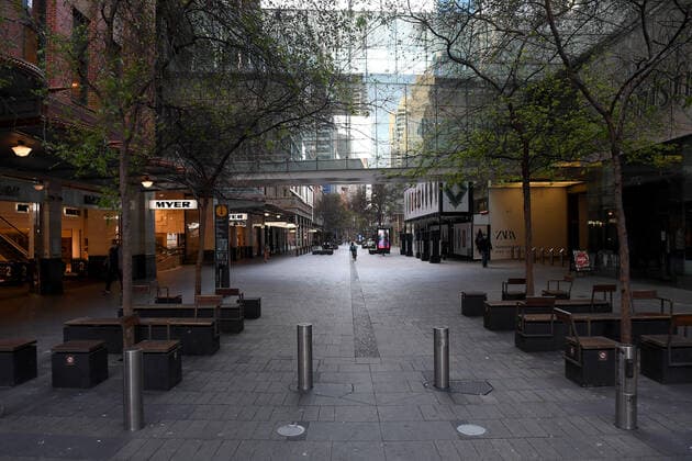 NSW CORONAVIRUS COVID19, A general view of Pitt street mall in Sydney, Thursday, August 19, 2021. NSW has reached a disturbingly high record of new local COVID-19 cases as the government extends support for tenants and landlords affected by lockdowns stretching past seven weeks. ( NO ARCHIVING, EDITORIAL USE ONLY, NO USE IN BOOKS WITHOUT CONSENT SYDNEY NSW AUSTRALIA  Copyright: xDANxHIMBRECHTSx 20210819001567986430