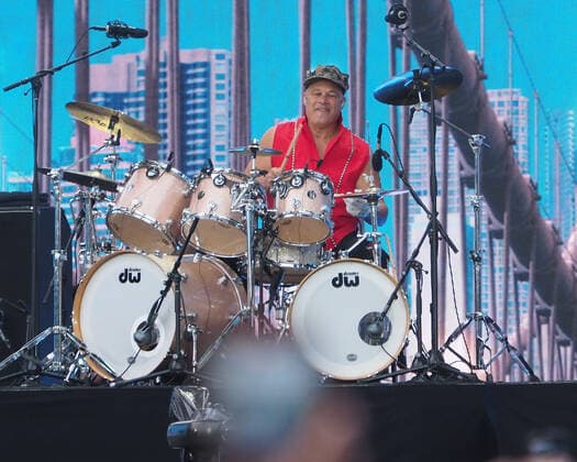 August 21, 2021, New York, New York, USA: NEW YORK, NEW YORK - AUGUST 21: Deen Castroban (drums) of Journey perform onstage during We Love NYC: The Homecoming Concert Produced by NYC, Clive Davis, and Live Nation on August 21, 2021 in Central Park in New York City New York USA - ZUMAr334 20210821_znp_r334_035 Copyright: xDebraxL.xRothenbergx