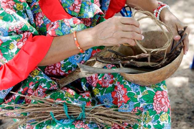 IMAGO Cultures of the world, Wayuu Volk in Kolumbien A photograph dated on 13 August 2021, shows a Wayuu indigenous woman holding traditional medicine plants at the Jepimana community in the rural area of Maicao, Colombia, issued on 23 August 2021. When COVID-19 was already beginning to hit Colombia, an old woman from Alta Guajira dreamed that the virus was going to reach indigenous communities and that it was going to kill many people. It was then that the Wayuu people began to protect themselves, mixing their medicine and more orthodox norms. EFE Carlos Ortega Wayus indigenous people stand up to covid-19 with plants and masks !ACHTUNG: NUR REDAKTIONELLE NUTZUNG!  Copyright: xCarlosxOrtegax AME446 20210823-6913b6fd607bc96f9879755de0abf80e815ece38