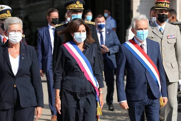 La Ceremonie de la Liberation de Paris a l Hotel de Ville en presence de Anne Hidalgo Maire de Paris Genevieve Darrieussecq Ministre deleguee aupres de la ministre des Armees chargee de la Memoire et des Anciens combattants et Roger Karoutchi NEWS: Ceremonie de la Liberation- Paris - 25 08 2021 JonathanRebboah Panoramic  PESRK24022012