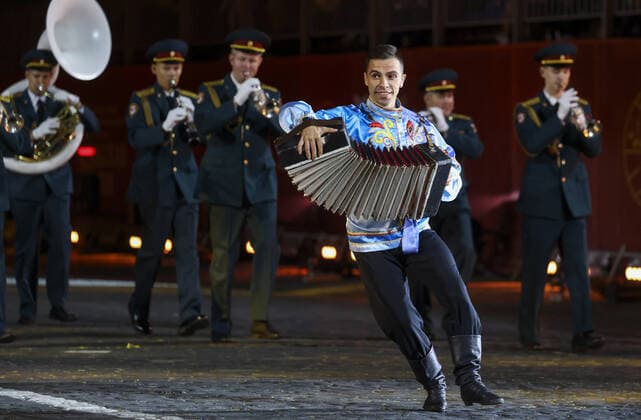 MOSCOW, RUSSIA â€“ AUGUST 27, 2021: A musician performs at the opening of the 2021 Spasskaya Tower International Military Music Festival in Moscow s Red Square. Vladimir Gerdo TASS  TS10E06A