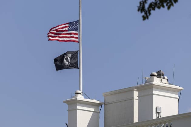 The US flag flies at half-staff above the White House in Washington, DC, on Friday, August 27, 2021. A suicide bomber from ISIS-K killed more than 100 people, including 13 US troops, outside Hamid Karzai International Airport in Kabul, Afghanistan on 26 August.  WAX20210827220 JIMxLOxSCALZO