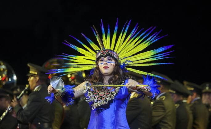 MOSCOW, RUSSIA â€“ AUGUST 27, 2021: A performer at the opening of the 2021 Spasskaya Tower International Military Music Festival in Moscow s Red Square. Vladimir Gerdo TASS  TS10E072