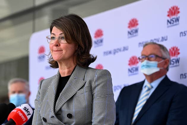 BRAD HAZZARD COVID19 PRESSER, NSW Health s Susan Pearce speaks to the media during a COVID-19 press conference in Sydney, Saturday, August 28, 2021. NSW recorded 1035 new locally acquired cases of COVID-19 as the entire state continues in lockdown. ( NO ARCHIVING, EDITORIAL USE ONLY, NO USE IN BOOKS WITHOUT CONSENT SYDNEY NSW AUSTRALIA  Copyright: xBIANCAxDExMARCHIx 20210828001570346412