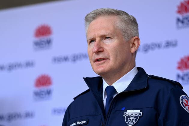 BRAD HAZZARD COVID19 PRESSER, NSW Ambulance Commissioner Dominic Morgan speaks to the media during a COVID-19 press conference in Sydney, Saturday, August 28, 2021. NSW recorded 1035 new locally acquired cases of COVID-19 as the entire state continues in lockdown. ( NO ARCHIVING, EDITORIAL USE ONLY, NO USE IN BOOKS WITHOUT CONSENT SYDNEY NSW AUSTRALIA  Copyright: xBIANCAxDExMARCHIx 20210828001570346527