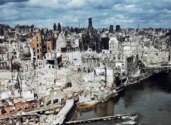 The bombed-out city of Nuremberg. June 1945. Nuremberg had been the host of huge Nazi Party conventions from 1927 to 1938. The city was also the birthplace of the anti-semitic Nuremberg Laws. Allied bombings from 1943 until 1945 destroyed more than 90% of the city center, and killed more than 6,000 residents. Nuremberg would soon become famous afain as the host of the Nuremberg Trials - a series of military tribunals set up to prosecute the surviving leaders of Nazi Germany. Germany. ! ACHTUNG: AUFNAHMEDATUM GESCHÄTZT!