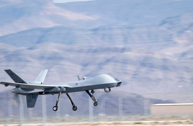 STYLELOCATIONA U.S. Air Force MQ-9 Reaper drone assigned to the 432nd Wing, takes off from the flight-line at Creech Air Force Base September 1, 2021 in Indian Springs, Nevada. Indian Springs United States of America - ZUMAp138 20210901_zaa_p138_006 Copyright: xTsgt.xEmersonxNunez UsxAirx
