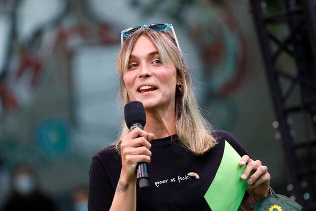 Nyke Slawik bei einer Wahlkampfveranstaltung von Bündnis 90 Die Grünen auf dem Wilhelmplatz. Köln, 02.09.2021