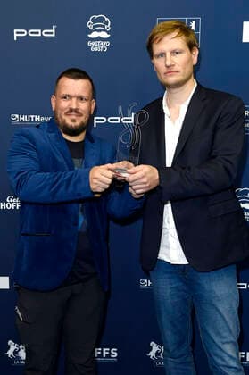 Matthias Halibrand und Henning Backhaus bei der Verleihung des Deutschen Schauspielpreises 2021 im Restaurant Spindler & Klatt. Berlin, 03.09.2021