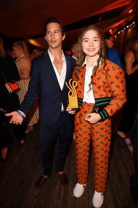 Tim Oliver Schultz und Hannah Schiller bei der Verleihung des Deutschen Schauspielpreises 2021 im Restaurant Spindler & Klatt. Berlin, 03.09.2021