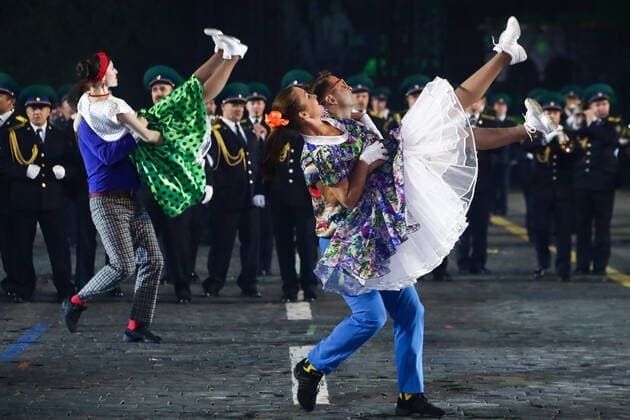 MOSCOW, RUSSIA â€“ SEPEMBER 5, 2021: Members of the Central Band of the FSB Border Guard Service perform at the closing of the 2021 Spasskaya Tower International Military Music Festival in Moscow s Red Square. Sergei Karpukhin TASS  TS10F3CB