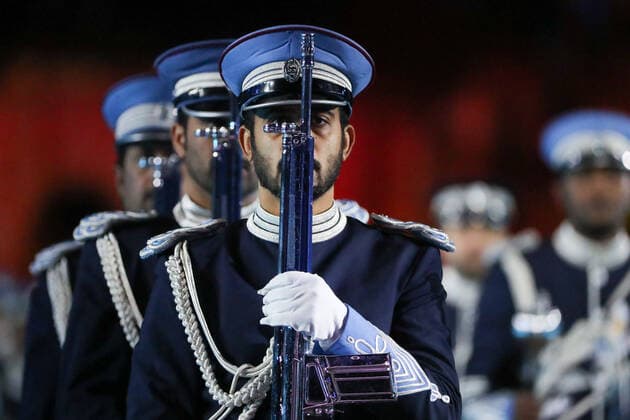MOSCOW, RUSSIA â€“ SEPEMBER 5, 2021: Qatar Police Band performs at the closing of the 2021 Spasskaya Tower International Military Music Festival in Moscow s Red Square. Sergei Karpukhin TASS  TS10F3CD