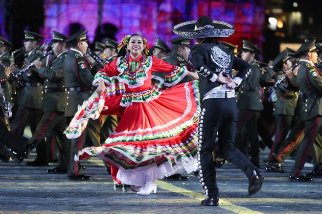 MOSCOW, RUSSIA â€“ SEPEMBER 5, 2021: The Combined Band of the Russian Airborne Forces performs at the closing of the 2021 Spasskaya Tower International Military Music Festival in Moscow s Red Square. Sergei Karpukhin TASS  TS10F3D9
