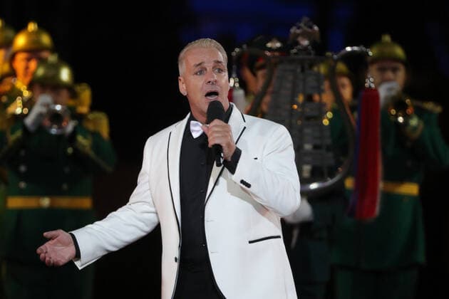 MOSCOW, RUSSIA â€“ SEPEMBER 5, 2021: Lead vocalist Till Lindemann of the German rock band Rammstein performs at the closing of the 2021 Spasskaya Tower International Military Music Festival in Moscow s Red Square. Sergei Karpukhin TASS  TS10F3DA