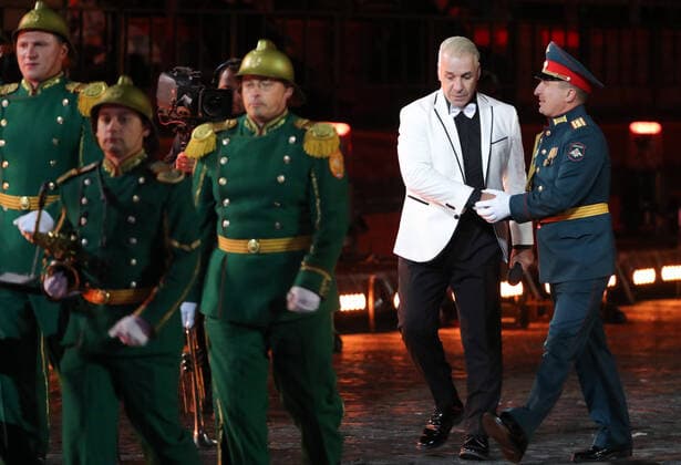 MOSCOW, RUSSIA â€“ SEPEMBER 5, 2021: Lead vocalist Till Lindemann of the German rock band Rammstein performs at the closing of the 2021 Spasskaya Tower International Military Music Festival in Moscow s Red Square. Sergei Karpukhin TASS  TS10F3F6