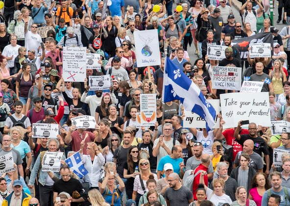 September 5, 2021, Montreal, PQ, Canada: People attend a protest against the Quebec governmentÃ¢â‚¬â ¢s measures to help curb the spread of COVID-19 in Montreal, Sunday, September 5, 2021, as the COVID-19 pandemic continues in Canada and around the world. Montreal Canada  - ZUMAc35_ 20210905_zaf_c35_035 Copyright: xGrahamxHughesx