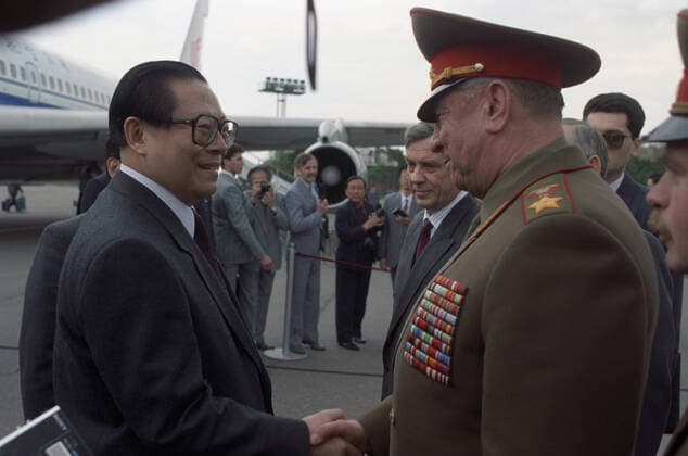 Jiang Zemin visits Soviet Union 6607529 15.05.1991 A delegation from China visits the Soviet Union on May 15-19, 1991. From right: USSR Defense Minister Dmitry Yazov greets Secretary General of the Central Committee of the Chinese Communist Party Jiang Zemin. Vyacheslav Moscow Russia  Copyright: xVyacheslavx