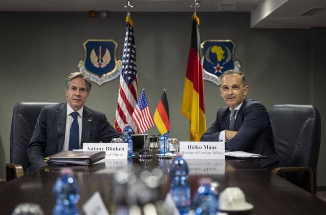 Bilder des Jahres 2021, News 09 September News Themen der Woche KW36 News Bilder des Tages Teilnahme an der virtuellen Ministerkonferenz Afghan Core Group mit Bundesaussenminister Heiko Maas, SPD, und dem amerikanischen Aussenminister Antony J. Blinken auf der Ramstein Air Base . 08.09.2021 Ramstein Deutschland *** Participation in the virtual ministerial conference Afghan Core Group with German Foreign Minister Heiko Maas, SPD, and US Secretary of State Antony J Blinken at Ramstein Air Base 08 09 2021 Ramstein Germany Copyright: xThomasxKoehler photothek.netx