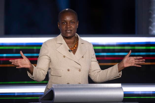 September 8, 2021, Gatineau, QC, Canada: Green leader Annamie Paul gestures as she speaks during the federal election French-language leaders debate, Wednesday, September 8, 2021 in Gatineau, Que. Gatineau Canada  - ZUMAc35_ 20210908_zaf_c35_060 Copyright: xJustinxTangx