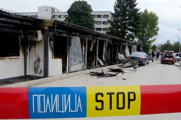 Bilder des Jahres 2021, News 09 September News Themen der Woche KW36 PXL_Temporary Covid-19 hospital burned down in Tetovo, Northern Macedonia Temporary Covid-19 Hospital after fire in Tetovo, Northern Macedonia on September 9, 2021. 14 people were killed in a fire that broke out after an explosion at a temporary Covid-19 hospital last night around 9 p.m. STR-1234 HaloPix PIXSELL