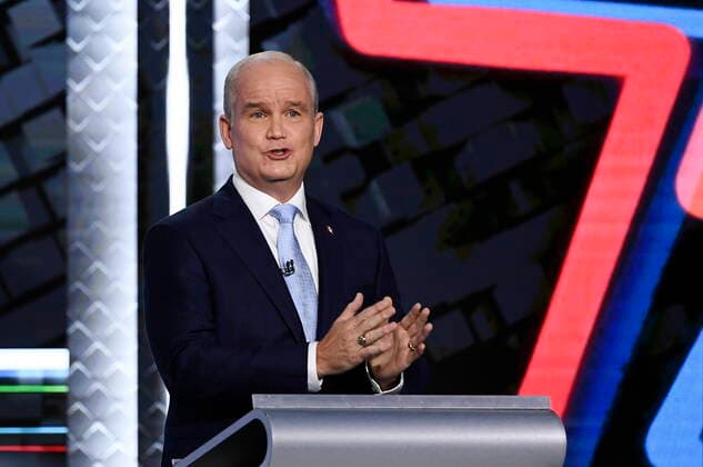 September 9, 2021, Gatineau, PQ, Canada: Conservative Leader Erin O Toole takes part in the federal election English-language Leaders debate in Gatineau, Que., on Thursday, Sept. 9, 2021. Gatineau Canada  - ZUMAc35_ 20210909_zaf_c35_064 Copyright: xJustinxTangx