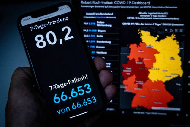 Coronavirus in Deutschland - Covid-19-Dashboard des Robert Koch-Institut 12.09.2021: Robert Koch-Institut: 7-Tage-Inzidenz 80,2. 7-Tage-Fallzahl 66.653. COVID-19-Fälle 4.077.640. Zugang um 7.345 gegenüber dem Vortag. COVID-19-Todesfälle 92.606. Zugang um 8 gegenüber dem Vortag.
