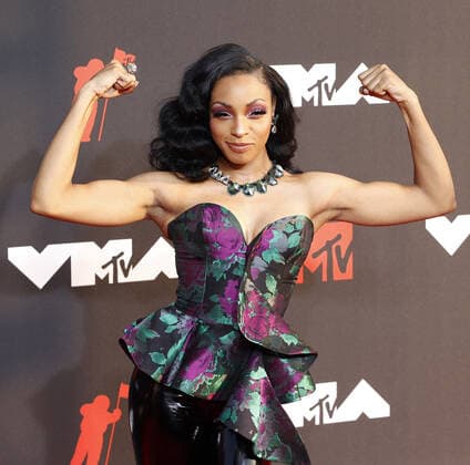Pre-show co-host Jamila Mustafa arrives on the red carpet at the 38th annual MTV Video Music Awards at Barclays Center in New York City on Sunday, September 12, 2021.  NYP20210912107 JOHNxANGELILLO
