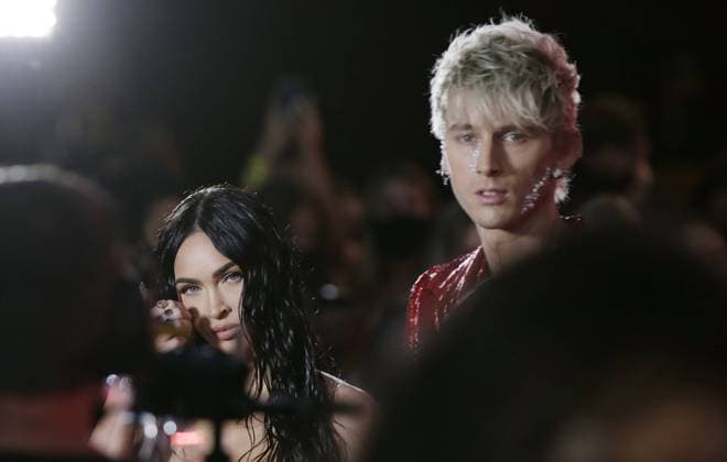 Machine Gun Kelly and Megan Fox arrive on the red carpet at the 38th annual MTV Video Music Awards at Barclays Center in New York City on Sunday, September 12, 2021.  NYP20210912165 JOHNxANGELILLO