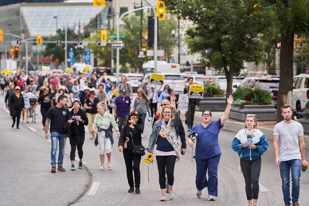September 13, 2021, Winnipeg, mb, Canada: Protesters marched from the Manitoba Legislative Building to City Hall in Winnipeg on Monday, September 13, 2021. A group that calls themselves Canadian Frontline Nurses organized protests in all Canadian Provinces Monday. Winnipeg Canada  - ZUMAc35_ 20210913_zaf_c35_035 Copyright: xDavidxLipnowskix
