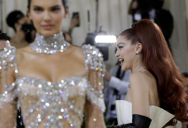 Kendall Jenner and Gigi Hadid arrive on the red carpet for The Met Gala at The Metropolitan Museum of Art celebrating the opening of In America: A Lexicon of Fashion in New York City on Monday, September 13, 2021.  NYP20210913312 JOHNxANGELILLO