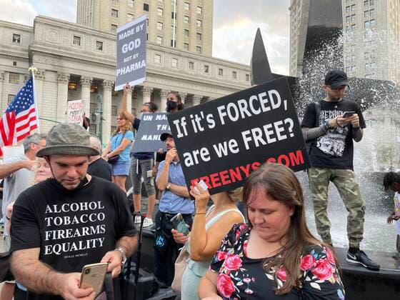 NEW YORK, NY- SEPTEMBER 13: View of the Great American Walkout No Mandates No Passports Rally at Foley Square in New York City on September 13, 2021. Copyright: xRainmakerxPhotox