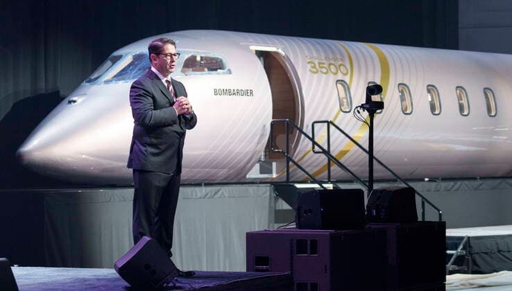 September 14, 2021, Montreal, PQ, Canada: Bombardier president and CEO Eric Martel introduces the new Challenger 3500 in Montreal on Tuesday, September 14, 2021. Montreal Canada  - ZUMAc35_ 20210914_zaf_c35_012 Copyright: xPaulxChiassonx