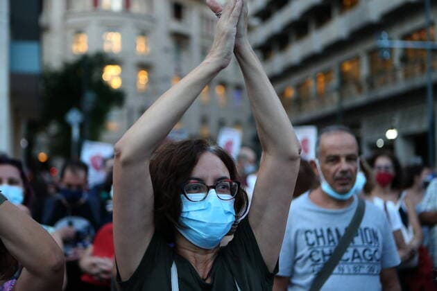 September 15, 2021, Athens, Greece: Demonstration by teachers and univercity students demanding more safety measures in schools and univercities against the coronavirus pandemic. Athens Greece - ZUMAv62_ 20210915_zaf_v62_006 Copyright: xAristidisxVafeiadakisx
