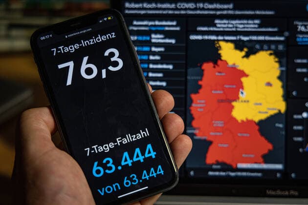 Coronavirus in Deutschland - Covid-19-Dashboard des Robert Koch-Institut 16.09.2021: Robert Koch-Institut: 7-Tage-Inzidenz 76,3. 7-Tage-Fallzahl 63.444. COVID-19-Fälle 4.114.856. Zugang um 12.925 gegenüber dem Vortag. COVID-19-Todesfälle 92.837. Zugang um 68 gegenüber dem Vortag.