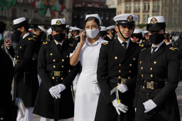 Military Parade On The Occasion Of The 211th Anniversary Of The Independence Of Mexico In the centre, a nurse among members of the Navy Secretariat in Mexico City s Zocalo, during the military parade to mark the 211th anniversary of Mexico s Independence. Mexico City Mexico vieyra-notitle210916_npn2x  Copyright: xGerardoxVieyrax
