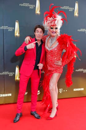 Matze Knop und Olivia Jones bei der Verleihung des Deutschen Fernsehpreises 2021 im Tanzbrunnen. Köln, 16.09.2021