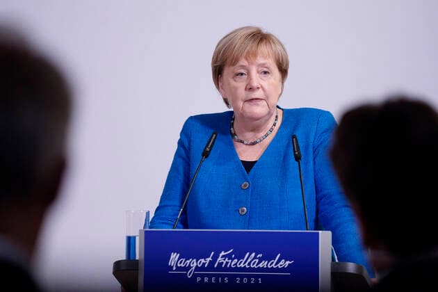 Verleihung des Margot-Friedlaender-Preis 2021 Aktuell,20.09.2021,Berlin, Bundeskanzlerin Dr. Angela Merkel im Portrait bei Ihrer Laudation bei der Verleihung des Margot Friedlaender Preis Berlin Berlin Deutschland