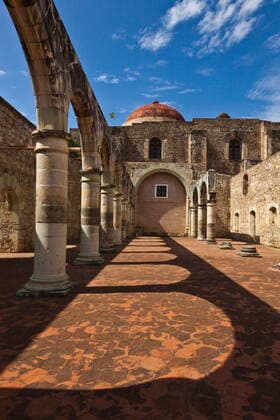 Stone ARCHWAYS in the 16th century CONVENT of CUILAPAN the former Monastery of Santiago Apostol - CUILAPAN DE GUERRERO, MEXICO near OAXACA McPLOV