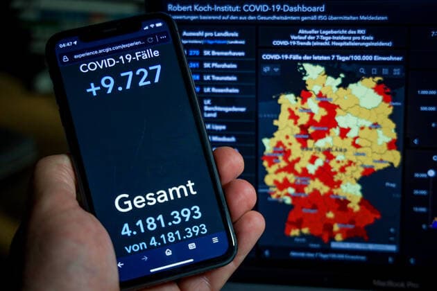 Coronavirus in Deutschland - Covid-19-Dashboard des Robert Koch-Institut 24.09.2021: Robert Koch-Institut: 7-Tage-Inzidenz 62,5. 7-Tage-Fallzahl 52.002. COVID-19-Fälle 4.181.393. Zugang um 9.727 gegenüber dem Vortag. COVID-19-Todesfälle 93.303. Zugang um 65 gegenüber dem Vortag.