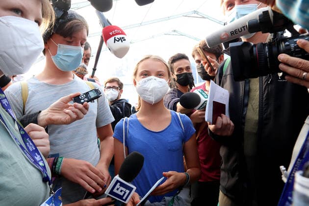 Bilder des Jahres 2021, News 09 September News Themen der Woche KW39 News Bilder des Tages foto ipp clemente marmorino milano 28 09 2021 youth4climate driving ambition - conferenza dei giovani sul clima nella foto greta thunberg intervistata fiera mico - youth4climate - un *** photo ipp clemente marmorino milan 28 09 2021 youth4climate driving ambition youth climate conference in the photo greta thunberg interviewed at the mico youth4climate fair un  0