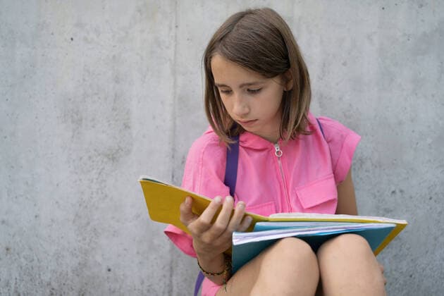 Teenage girl doinhg her homework outside CR_HABU210902-823108-01 ,model released, Symbolfoto