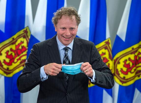 September 29, 2021, HALIFAX, NS, Canada: Nova Scotia Finance Minister Allan MacMaster sports a smile after providing an update on Budget 2021-22 in Halifax on Wednesday, Sept. 29, 2021. HALIFAX Canada  - ZUMAc35_ 20210929_zaf_c35_010 Copyright: xAndrewxVaughanx