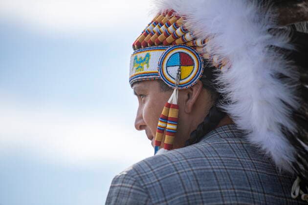 September 30, 2021, Cowessess First Nation, SK, Canada: Cowessess First Nation Chief Cadmus Delorme speaks during a Reconciliation Day event in Cowessess First Nation, Thursday, September 30, 2021. The event took place next to the grounds of the Marieval residential school. Cowessess First Nation Canada  - ZUMAc35_ 20210930_zaf_c35_142 Copyright: xLiamxRichardsx