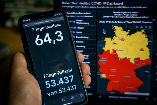 Coronavirus in Deutschland - Covid-19-Dashboard des Robert Koch-Institut 01.10.2021: Robert Koch-Institut: 7-Tage-Inzidenz 64,3. 7-Tage-Fallzahl 53.437. COVID-19-Fälle 4.237.619. Zugang um 10.118 gegenüber dem Vortag. COVID-19-Todesfälle 93.711. Zugang um 73 gegenüber dem Vortag.