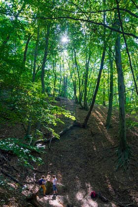 hiker at a source Visegrad Mountains Pest Hungary Danube-Ipoly National Park