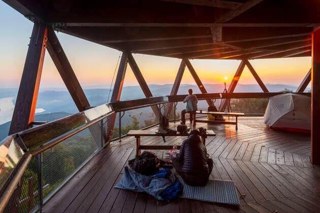 bend of Danube River, view to Börzsöny Mountains, view from summit Predikaloszek (Predigerstuhl, Preaching chair), observation tower, hiker Visegrad Mountains Pest Hungary Danube-Ipoly National Park