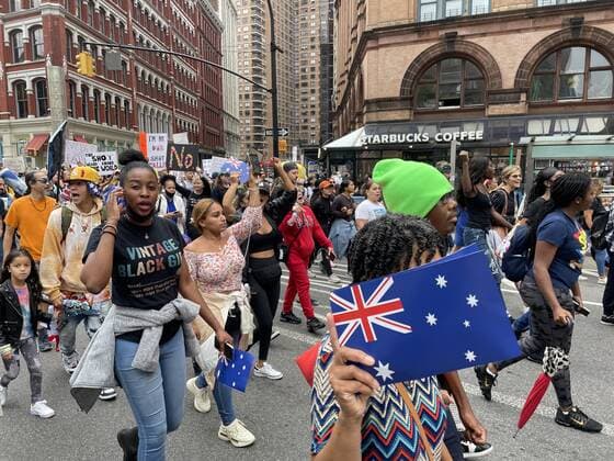 NEW YORK, NY - OCTOBER 4: view of the Teachers March Against Vaccine Mandate in New York City on October 4, 2021. Copyright: xRainmakerxPhotox